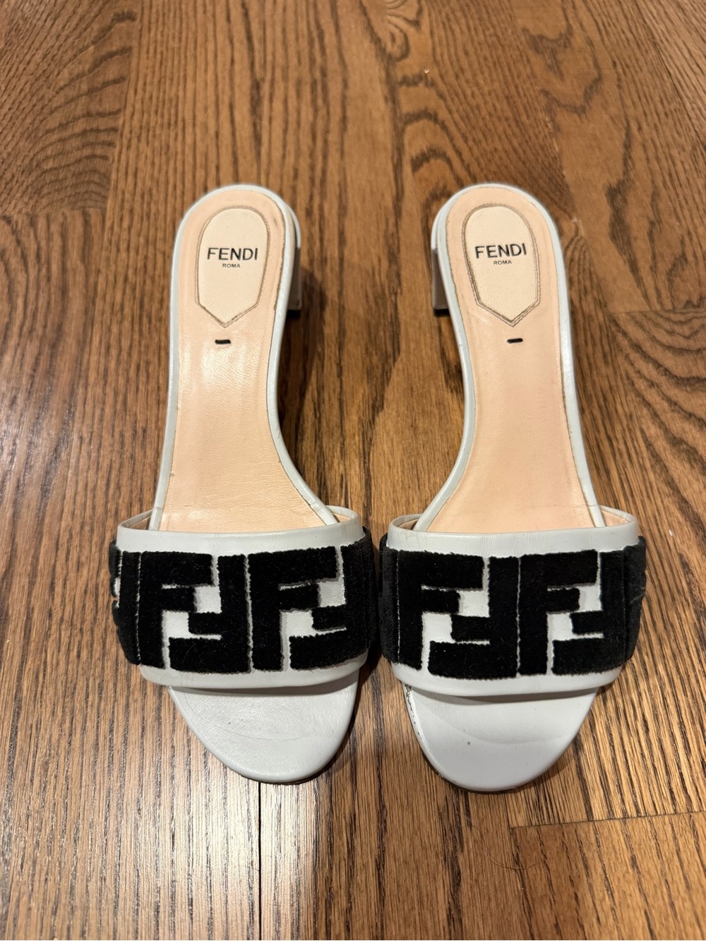 Fendi  Slide Mules with Black FF Logo Strap